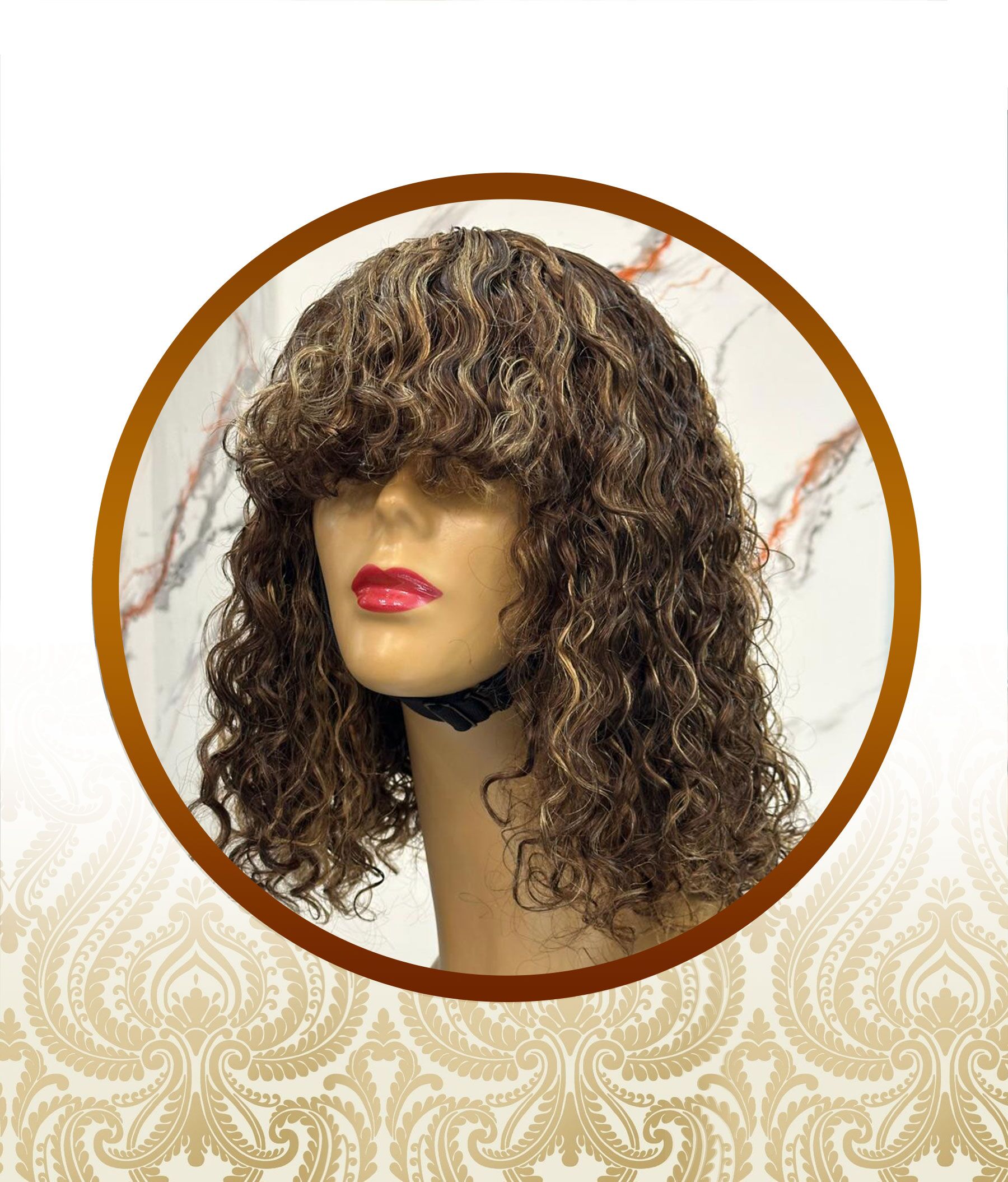 Double Drawn Light Brown Highlighted Glueless Fringe Unit - Image 3