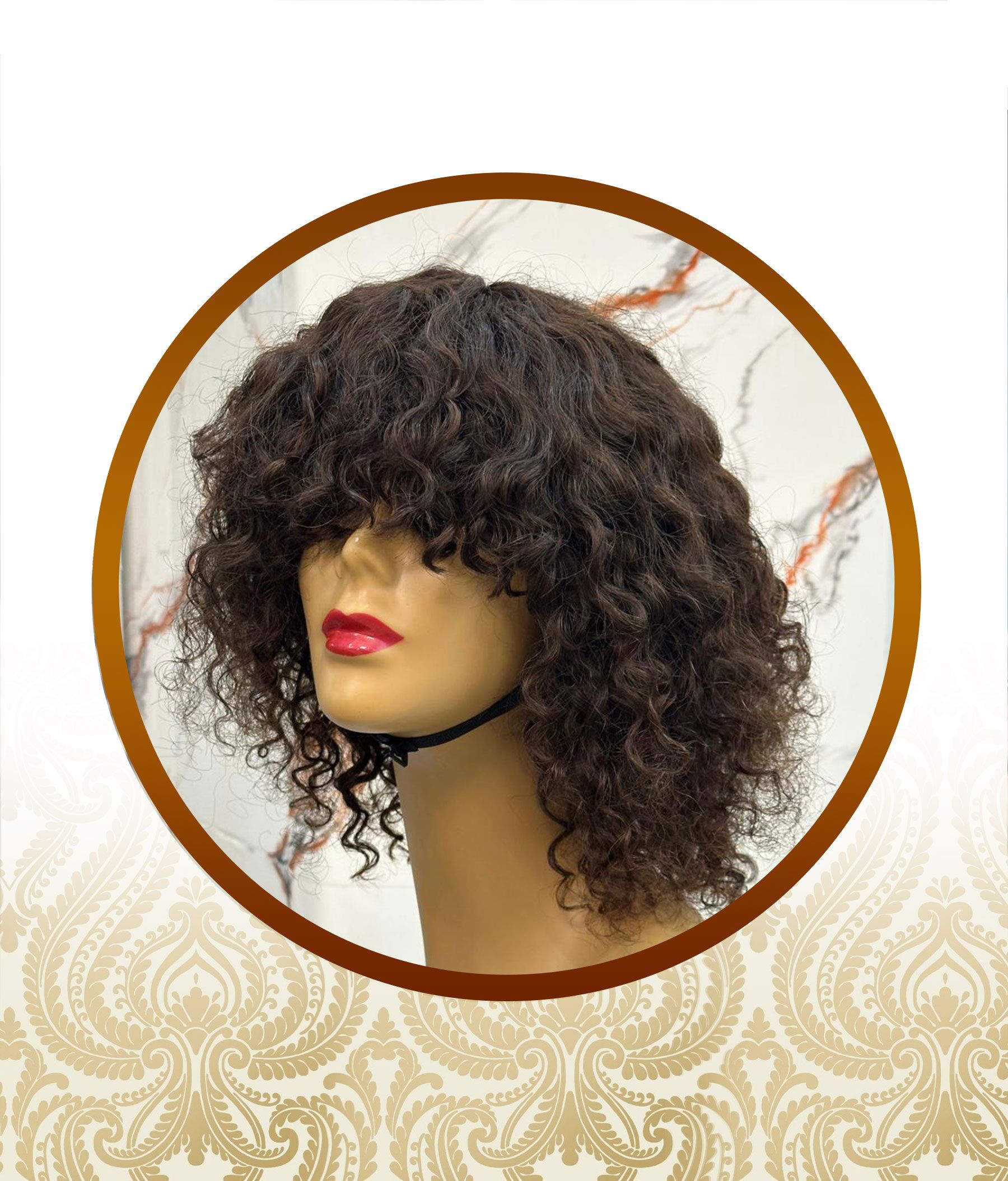 Double Drawn Chocolate Brown Glueless Curly Fringe Unit - Image 4