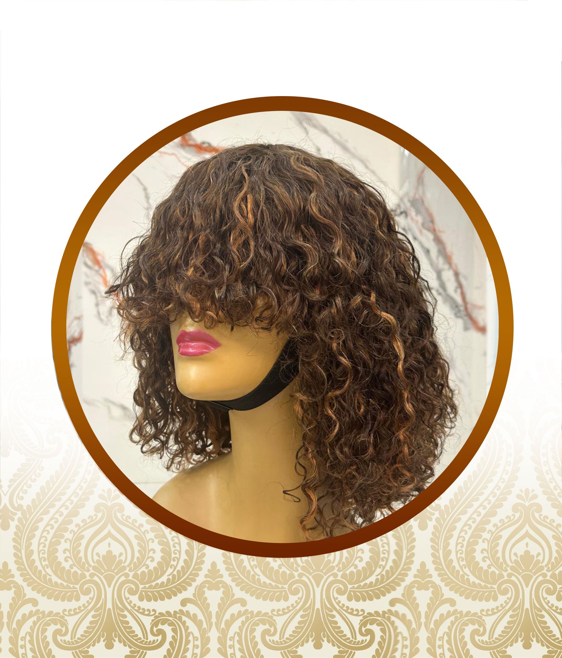 Double Drawn Mid Brown Highlighted Glueless Fringe Unit - Image 4