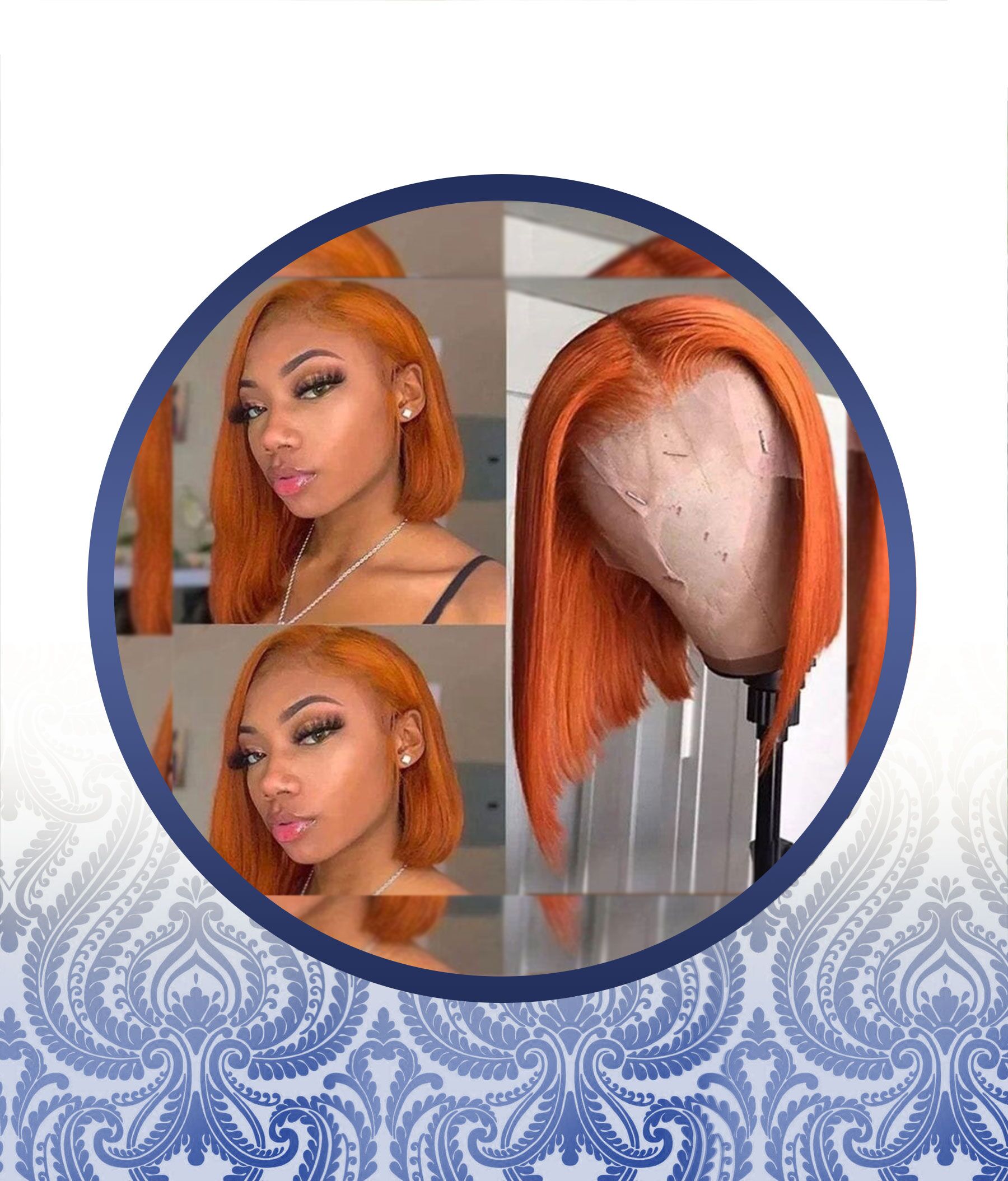 12" Orange peruvian glueless lace frontal wig