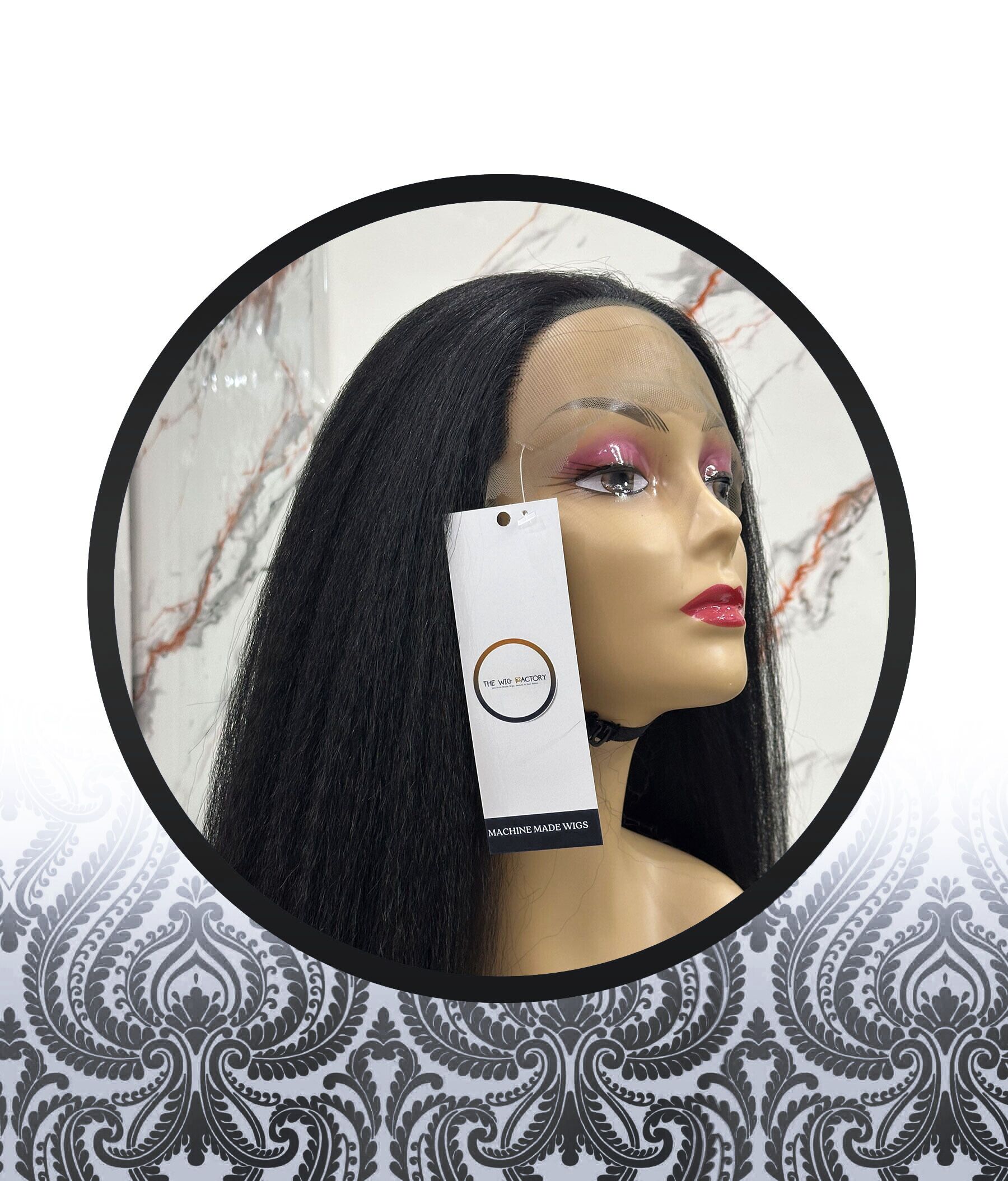 36″ Kinky Straight Human HairBlend Glueless Lace Frontal