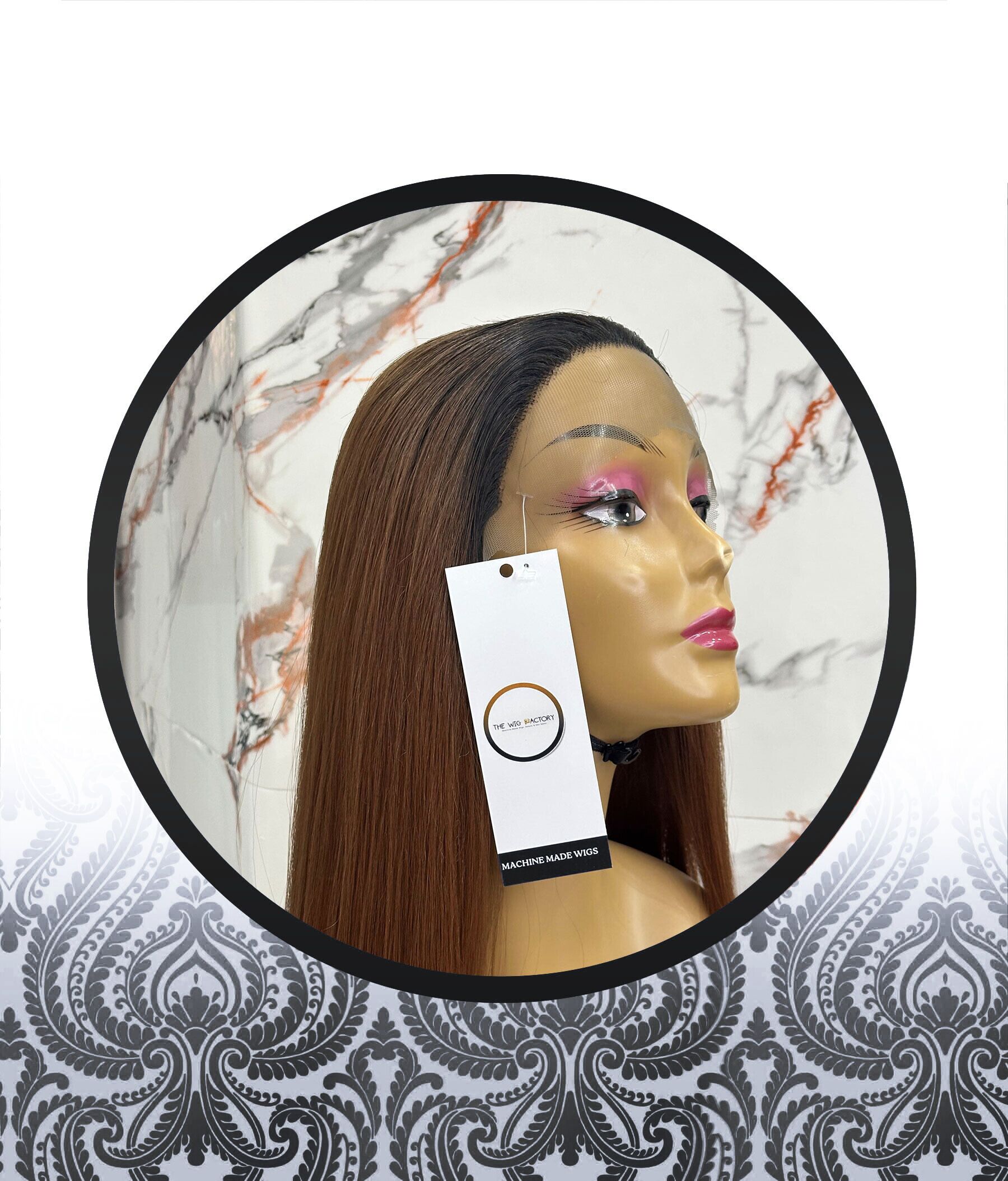 36″ Straight Ombre-Chocolate Brown Human HairBlend Glueless Lace Frontal