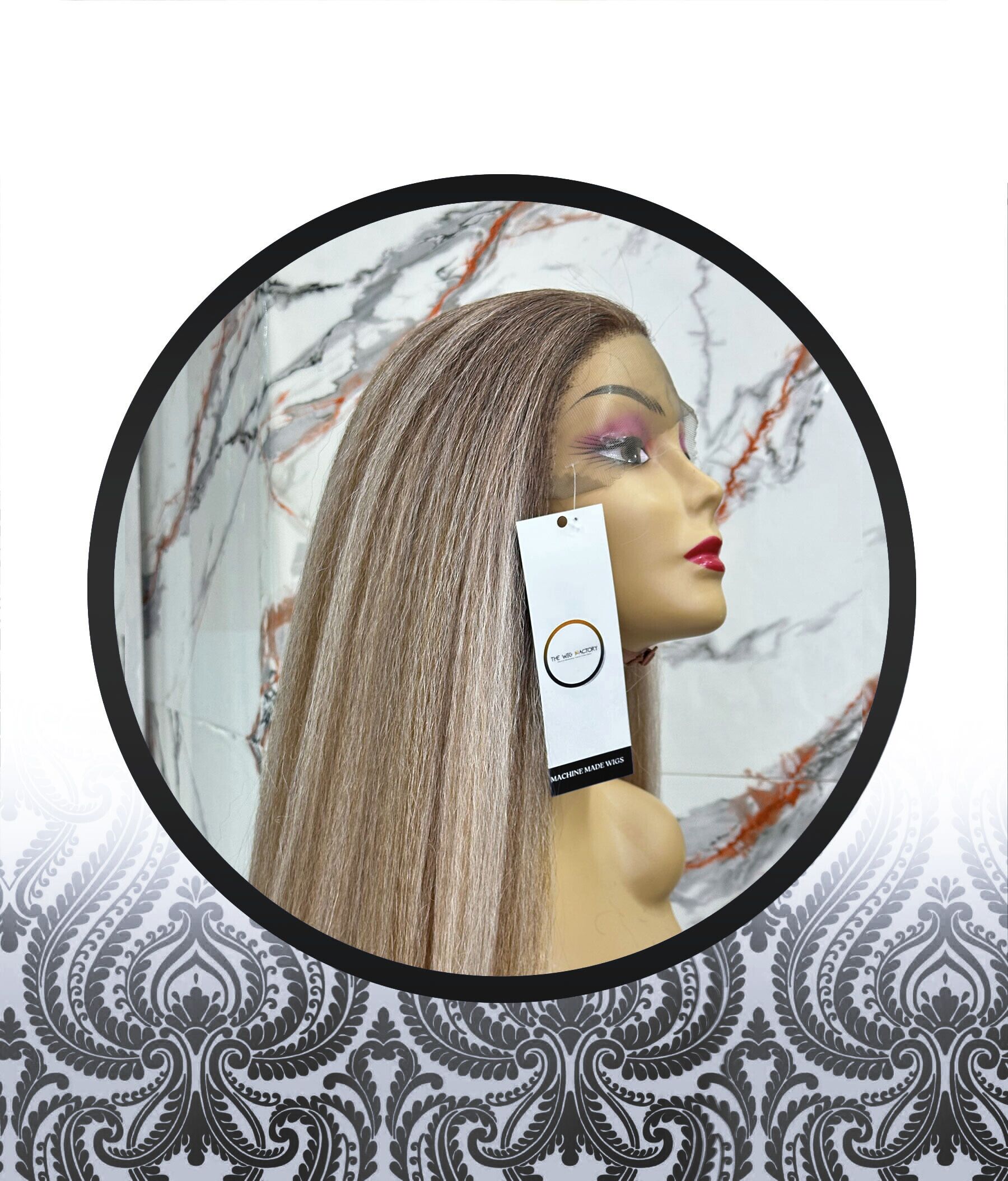 36″ Kinky Straight Ombre-Grey Human HairBlend Glueless Lace Frontal