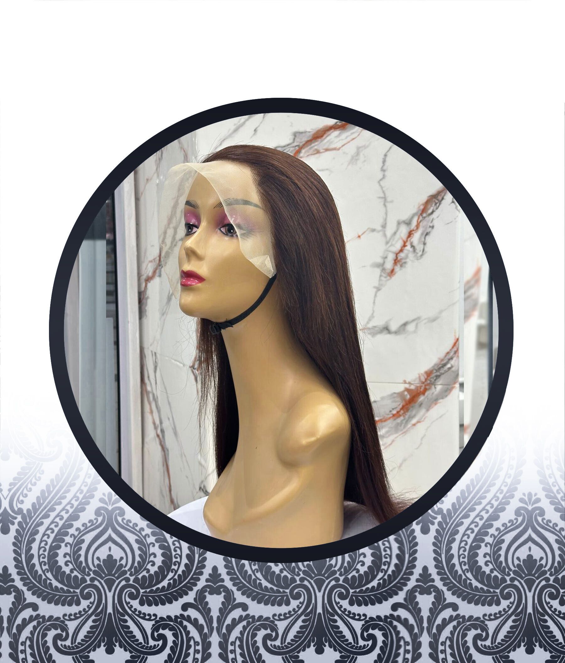 20" Straight Chocolate Brown Glueless Human Hairblend Frontal Wig
